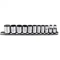 Proto Socket Set: 1/4 in Drive Size, 11 Pieces, 5 mm to 14 mm Socket Size Range, (11) 12-Point