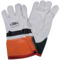 Electrical Glove Protector, White/Orange/Green, Goatskin Leather, 12" Length