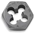 Hex Threading Die: Solid, Carbon Steel, Right Hand, 1/8"-27 Thread Size, 3/8 in Die Thick