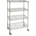 Mobile Wire Shelving Unit, 36"W x 24"D x 67"H, 4 Shelves, Chrome Plated Finish, Silver