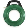 Greenlee Fish Tape: 100 ft Lg, Manual Wind Tape Retraction, 250 lb Tensile Strength, 13 in Case Dia