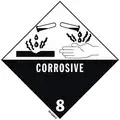 Corrosice Class 8 DOT Container Label, Self-Sticking Vinyl, Height: 4", Width: 4"