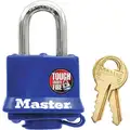 Master Lock Different-Keyed Padlock, Open Shackle Type, 3/4" Shackle Height, Blue