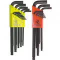 Long L-Shaped SAE/Metric Black Oxide Ball End Hex Key Set, Number of Pieces: 22