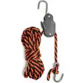 Rope Strap: 16 ft Lg, 3/8 in Dia, Hook, Steel, Black/Orange, Includes Rope