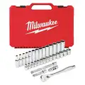 Milwaukee Socket Wrench Set, Socket Size Range 6 mm to 19 mm, Drive Size 3/8", Drive Type Hand