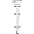 Surface Bolt: Satin Chrome, 3/4 in Bolt Head Dia., Steel/Stainless Steel, 2 in Wd, 8 in Lg