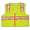 Traffic Safety Vest, Lime with Orange/Silver Stripe, ANSI Class 2, Zipper Closure, X-Large