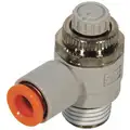 Elbow Speed Control Valve, 3/8" Valve Port Size, 3/8" Tube Size, Nickel-Plated Brass