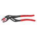Tongue and Groove Plier: Curved, Push Button, 3" Max Jaw Opening, 10"Overall Lg, 3/8" Jaw Wd