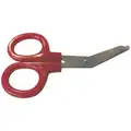 Red Bandage Scissors, 4-1/2" Overall Length, Angled, Steel