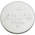 2430, Coin Cell Battery, ANSI/IEC, Lithium, 3VDC, Diameter 0.961", Depth 0.112"