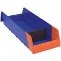 Akro-Mils Shelf Bin: 17 7/8 in Overall Lg, 6 5/8 in x 4 in, Blue/Orange, Nestable, Label Holders