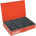 Red Compartment Box, 16 Fixed Compartments, 3" x 18" x 12"