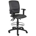 Black Leather Drafting Chair 18-1/2" Back Height, Arm Style: Adjustable