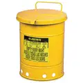 Floor Oily Waste Can, 10 gal, Galvanized Steel, Yellow, Hand Operated Self Closing