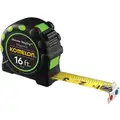 Komelon Magnetic Tip Tape Measure: 16 ft Blade Lg, 1 in Blade Wd, in/ft, Closed, Rubberized, Steel