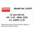 Dayton DC Permanent Magnet Motor, 1/35 HP, Non-Standard Frame, Nameplate RPM 2,350, Voltage 12V DC