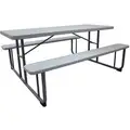 Picnic Table: Rectangle, Plastic, 72 1/8 in Overall Wd, 57 in Overall Dp, Gray