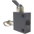 2.1"L Aluminum / Brass 3-Way, FNPT Toggle Valve with Detented Toggle Handle