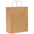 Shopping Bag, Handle Type Paper Twist, Kraft, Width 13", Depth 7", Height 17", PK 250