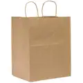 Shopping Bag, Handle Type Paper Twist, Kraft, Width 12", Depth 9", Height 15-3/4"