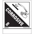 Brady DOT Container Label: Corrosive, 4 in Label Wd, 4 in Label Ht, Paper, Class 8 (Corrosive), 100 PK