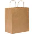 Shopping Bag, Handle Type Paper Twist, Kraft, Width 10", Depth 6-3/4", Height 12"