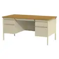 Hirsh Office Desk: Pedestal Desks Series, 60 in Overall W, 29 1/2 in, 30 in Overall Dp, Oak Top