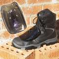 Impacto Foot Guard: Unisex, Black, Polycarbonate, 5 oz Wt Each, Laces, Universal, IMPACTO, 1 PR