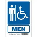 Vinyl, Restroom Sign, 7" Width, 10" Height, Blue, White, Adhesive Surface