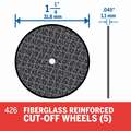 Dremel Cut-off Wheel: 1 1/4 in Wheel Dia, 1/32 in Wheel Thick, Reinforced Fiberglass, Screw on, 5 PK