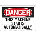 Plastic Equipment Automatic Start Sign with Danger Header, 10" H x 14" W