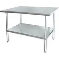 Fixed Height Work Table, Stainless Steel, 30" Depth, 34-1/2" Height, 60" Width,600 lb. Load Capacity