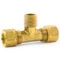 Male Branch Tee, Compression Fitting With Captured Sleeve, Brass, 3/8" x 1/4"