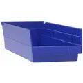 Akro-Mils Shelf Bin: 17 7/8 in Overall L, 6 5/8 in x 4 in, Blue, Nestable, Label Holders