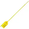 Pull-Tight Seals: 8 in Strap Lg, 18 lb Breaking Strength, Yellow, White, Hot Stamped, 100 PK