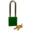 Lockout Padlock, Green, Lockout Padlock Key Type: Alike, 3", Solid Anodized Aluminum Body Material