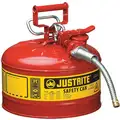 Justrite Type II Can Type, 2-1/2 gal., Flammables, Galvanized Steel, Red