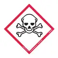 GHS Skull and Crossbones Label, Polypropylene, 4" Height, 4" Width, Write on Surface No, PK 50
