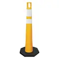 Traffic Cone: Meets MUTCD Requirements, Temporary, Yellow, 47 1/2 in Overall Ht, Grabber Top, Black