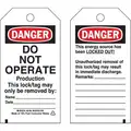 Brady Lockout Tag, Paper, Do Not Operate Production This Lock/Tag May Only Be Removed By, 5-3/4" x 3"