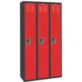 Red/Black Wardrobe Locker, (3) Wide, (1) Tier Openings: 3, 36" W X 18" D X 72" H