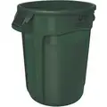 Trash Can, 32 gal, Stationary, Round, Plastic, Green