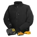 Dewalt Heated Jacket: Men's, L, Black, Up to 9 hr, 44 in Max Chest Size, 3 Outside Pockets, Zipper