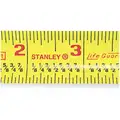 Stanley Tape Measure: 25 ft. Blade L, 1 in Blade W, in/ft/Fractional, Closed, Steel