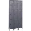 Dark Gray Wardrobe Locker, (3) Wide, (3) Tier Openings: 9, 36" W X 12" D X 78" H