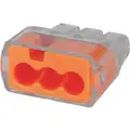 Ideal Push-In Connector, 3 Port, Orange, 18 to 12 AWG Stranded, 20 to 12 AWG Solid Wire Range