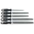 Nicholson File Set: 10 in Half Round/10 in Mill/6 in Slim Taper/8 in Flat/8 in Mill, Includes Handle, 5 Pieces