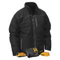 Dewalt Heated Jacket: Men's, L, Black, Up to 9 hr, 44 in Max Chest Size, 2 Outside Pockets, Zipper